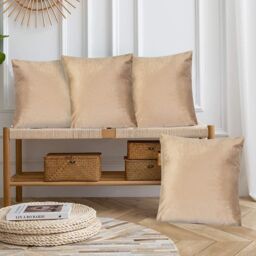 Luxury Living Luxurious Velvet Cushions Set of 4 - Soft Plush Fibre Pads, Vibrant Colours for Sofa & Bed Décor in Beige - Size: 45 cm x 45 cm - thumbnail 5