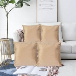 Luxury Living Luxurious Velvet Cushions Set of 4 - Soft Plush Fibre Pads, Vibrant Colours for Sofa & Bed Décor in Beige - Size: 45 cm x 45 cm - thumbnail 6