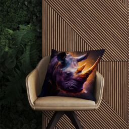 Warren Reed - Designer Golden Rhino Face Splashart Outdoor Cushion in Grey - Size: 45 cm x 45 cm - thumbnail 2