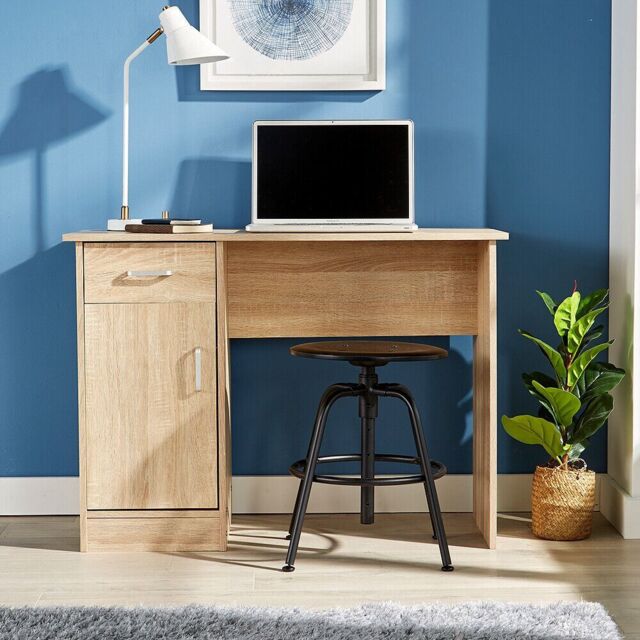 Home Source Tyler Desk 1 Drawer 1 Door Compact Computer Workstation Home Office in Light Oak - image 1