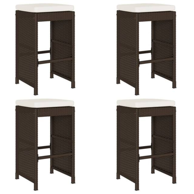 Berkfield Home Garden Bar Stools with Cushions 4 pcs Brown Poly Rattan - image 1