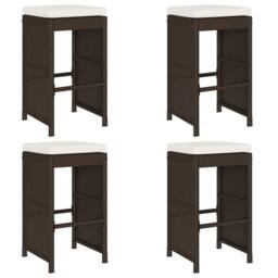 Berkfield Home Garden Bar Stools with Cushions 4 pcs Brown Poly Rattan