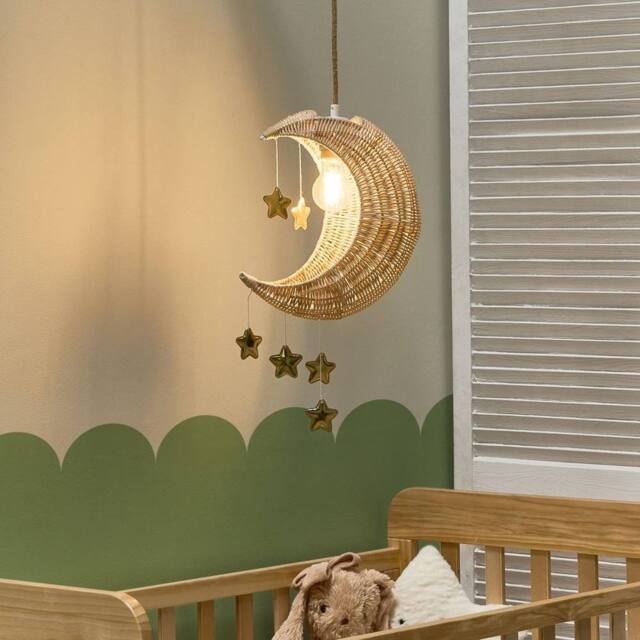 Wyld and Coco Moon Rattan Pendant Lamp Handwoven Natural Boho Shade - image 1