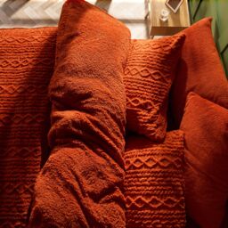 OHS Cable Knit Fleece Duvet Cover Set Warm Reversible Bedding in Burnt Orange - Size: King - thumbnail 3