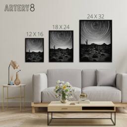 "Artery8 Desert Landscape Star Trail Time Lapse Sky Framed Canvas Wall Art Print in Grey - Size: W12"" x H16""" - thumbnail 4