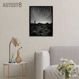 "Artery8 Desert Landscape Star Trail Time Lapse Sky Framed Canvas Wall Art Print in Grey - Size: W12"" x H16""" - thumbnail 3