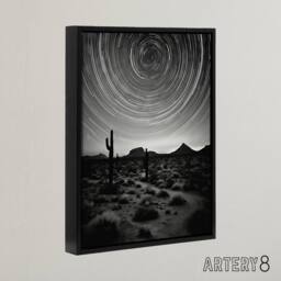 "Artery8 Desert Landscape Star Trail Time Lapse Sky Framed Canvas Wall Art Print in Grey - Size: W12"" x H16""" - thumbnail 2