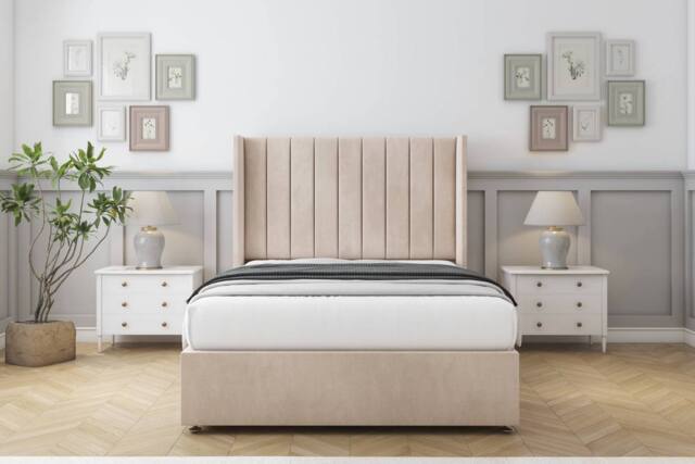 "Sloomy Falcon Naples Divan Base No Drawers-54"" Wingback Headboard in Light Sand - Size: Single" - image 1