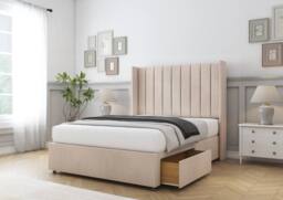 "Sloomy Falcon Naples Divan Base No Drawers-54"" Wingback Headboard in Light Sand - Size: Single" - thumbnail 4