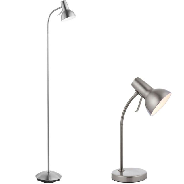 Loops Standing Floor & Table Lamp Set Satin Nickel Adjustable Neck Living Room Light in Metallics - image 1