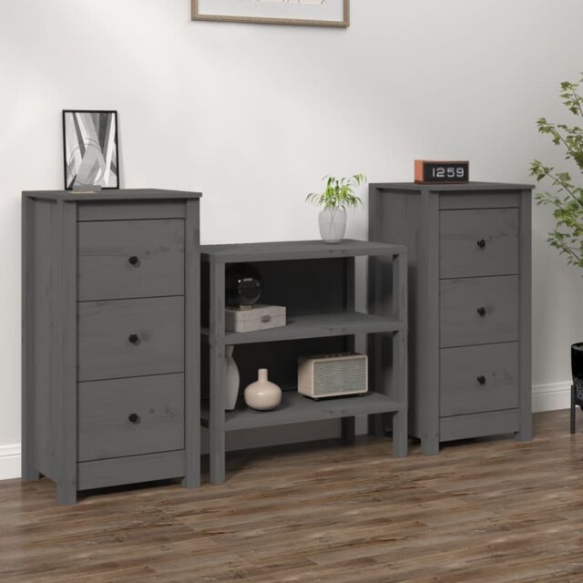 Berkfield Home Sideboards 2 pcs Grey 40x35x80 cm Solid Wood Pine - Size: 40 x 35 x 80 cm - image 1