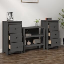 Berkfield Home Sideboards 2 pcs Grey 40x35x80 cm Solid Wood Pine - Size: 40 x 35 x 80 cm - thumbnail 3