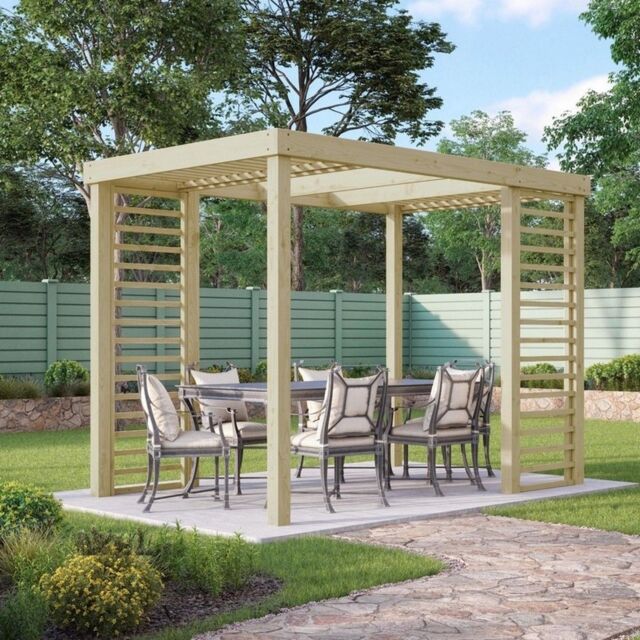 Rutland County Garden Furniture Ltd Panel Pergola - Wood - L240 x W420 cm - Rustic Brown in Light Green - image 1
