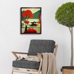 "Artery8 Wall Art Print Modern Japanese Red Maple Tree Art Framed in Brown - Size: W12"" x H16""" - thumbnail 2