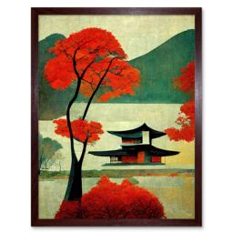 "Artery8 Wall Art Print Modern Japanese Red Maple Tree Art Framed in Brown - Size: W12"" x H16""" - thumbnail 1