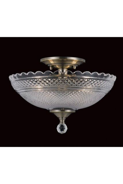 Netlighting Dallas Antique Brass Bowl Semi Flush Ceiling Light in Yellow