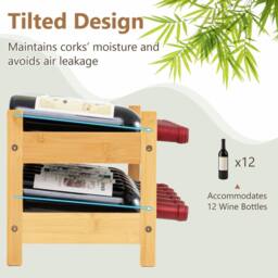 Gymax Wine Rack 12 Bottle 2-Tier Wine Storage Organizer Wine Bottle Holder in Natural - thumbnail 5
