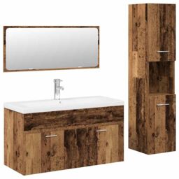 Berkfield Home 4 Piece Bathroom Furniture Set Old Wood Engineered Wood in Brown - thumbnail 2
