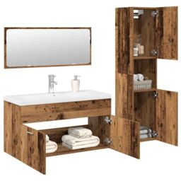 Berkfield Home 4 Piece Bathroom Furniture Set Old Wood Engineered Wood in Brown - thumbnail 1