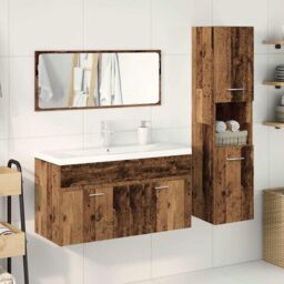 Berkfield Home 4 Piece Bathroom Furniture Set Old Wood Engineered Wood in Brown - thumbnail 3