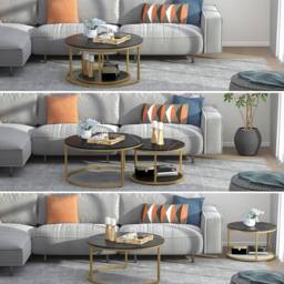 Kelvenix Nesting Coffee Tables Set of 2 Round Stacking Sofa Side Tables in White - thumbnail 3