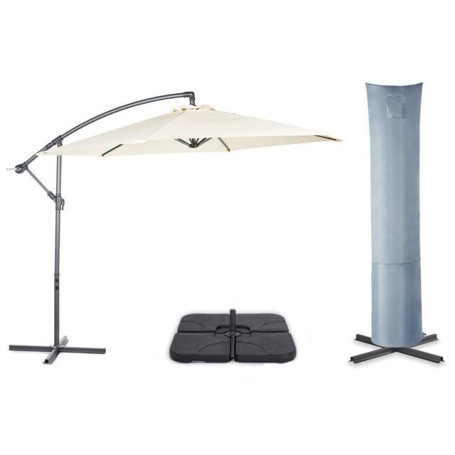 VonHaus Cream Parasol with Base & Waterproof Cover in Beige - image 1