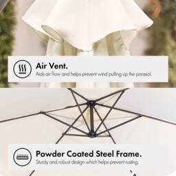 VonHaus Cream Parasol with Base & Waterproof Cover in Beige - thumbnail 4