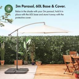 VonHaus Cream Parasol with Base & Waterproof Cover in Beige - thumbnail 2