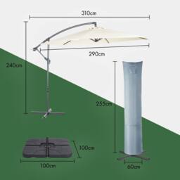 VonHaus Cream Parasol with Base & Waterproof Cover in Beige - thumbnail 3