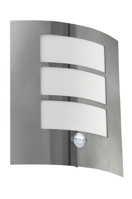 Eglo City Stainless Steel Metal IP44 Outdoor Wall Light With Sensor in Metallic Silver - image 1