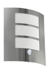 Eglo City Stainless Steel Metal IP44 Outdoor Wall Light With Sensor in Metallic Silver