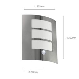 Eglo City Stainless Steel Metal IP44 Outdoor Wall Light With Sensor in Metallic Silver - thumbnail 4