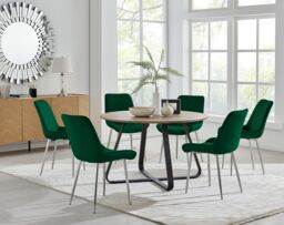 FurnitureboxUK Santorini Brown Round Dining Table & 4/6 Pesaro Silver Leg Chairs in Green