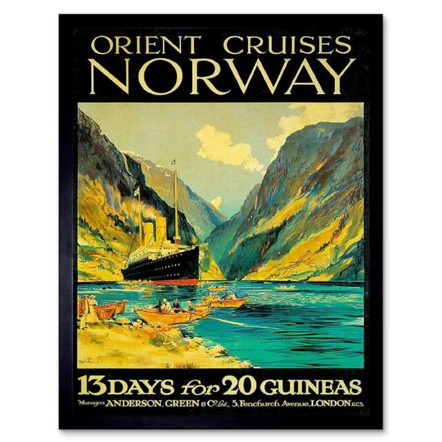 "Artery8 Travel Orient Cruises Norway Fjord Ship London UK Framed Art Print - Size: W12"" x H16""" - image 1