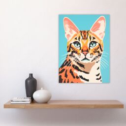 Artery8 Wall Art Print Bengal Cat Bold Vibrant Flat Style Screen Risograph Artwork Spot Block Colour Duotone Retro Riso Interior Design Poster - thumbnail 4