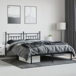 Berkfield Home Metal Bed Frame with Headboard Black 160x200 cm - thumbnail 3