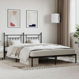 Berkfield Home Metal Bed Frame with Headboard Black 160x200 cm