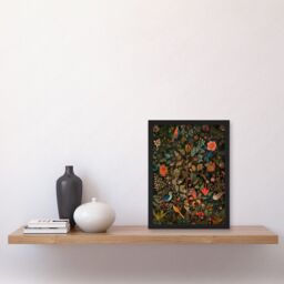 Artery8 Birds on Blooming Trees in Spring Modern Folk Art Artwork Framed Wall Art Print A4 in Black - thumbnail 2