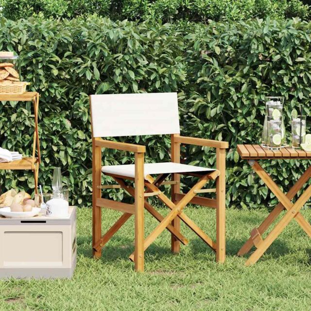 Berkfield Home Folding Director's Chair Cream Solid Wood Teak - image 1