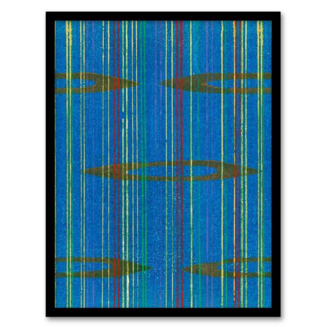 Artery8 Furuya Korin Framed Wall Art Print Blue Abstract Geometric Pattern - Size: A4 - image 1