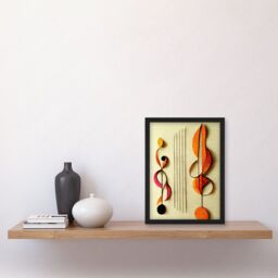 Artery8 Abstract Autumnal Boho Music Clefs & Staff Musical Cream Copper Pink Yellow Artwork Framed Wall Art Print A4 in Black - thumbnail 2