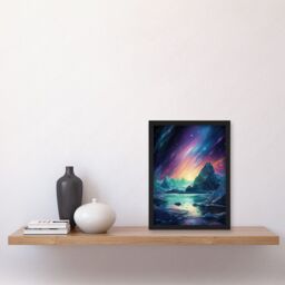 Artery8 Wall Art Print Purple Aurora Borealis Dawn in Antarctica Oil Painting Blue Green Enchanting Arctic Ice Fantasy Landscape Artwork Framed A4 - thumbnail 2