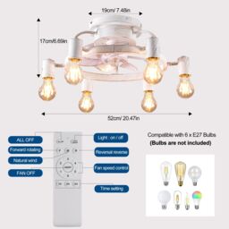 Garwarm Ceiling Fans with Lights 52cm White 6 Lights - thumbnail 4