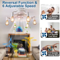 Garwarm Ceiling Fans with Lights 52cm White 6 Lights - thumbnail 6
