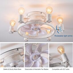 Garwarm Ceiling Fans with Lights 52cm White 6 Lights - thumbnail 3