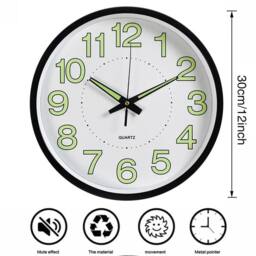 Kelvenix 30cm Luminous Wall Clock Silent Glow In the Dark in Black - Size: 0.6m2 - thumbnail 2