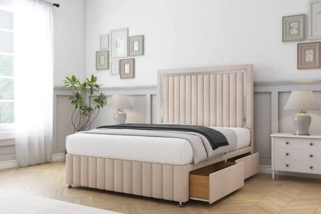 "Sloomy Boston Gold Naples Divan Set No Drawers-54"" Headboard-Footboard in Light Sand - Size: Small Single" - image 1