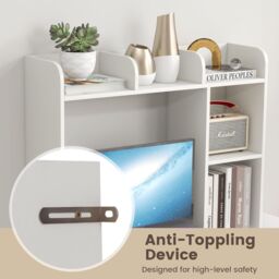 Gymax Countertop Bookshelf 3-Tier Open Display Rack With Shelves & Hutch in White - thumbnail 4