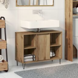Berkfield Home Vanity Unit Artisan Oak MDF Standard Vanity Unit Rectangular in Brown - thumbnail 1