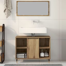Berkfield Home Vanity Unit Artisan Oak MDF Standard Vanity Unit Rectangular in Brown - thumbnail 4